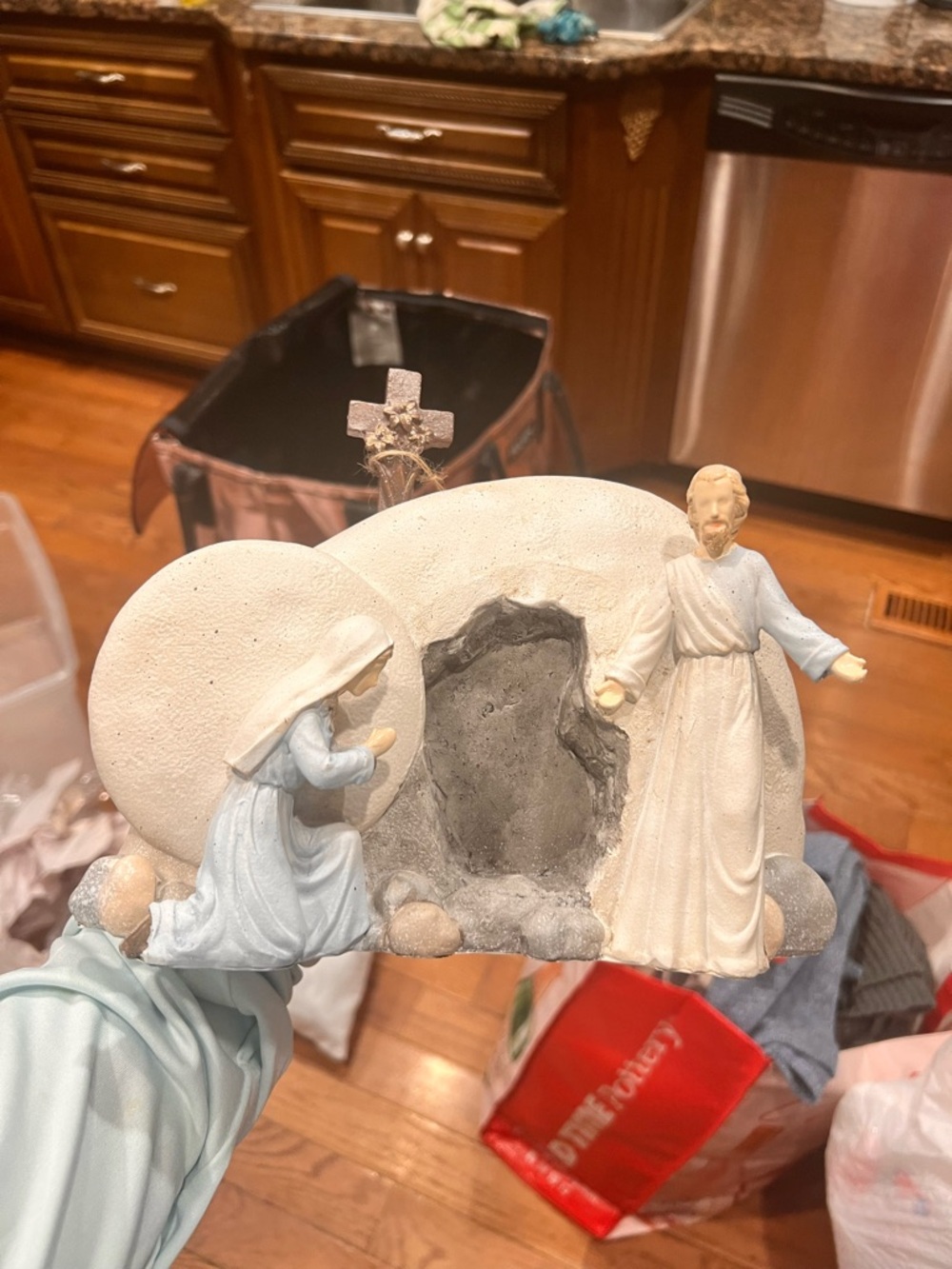 Resurrection tomb Jesus Stone Easter Figurine - White & Light Blue
